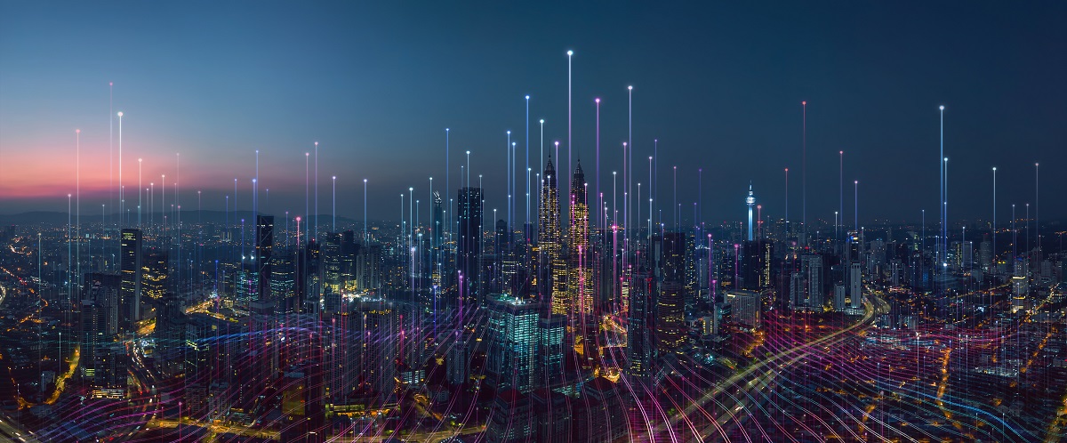 Smart city and abstract dot point connect with gradient line