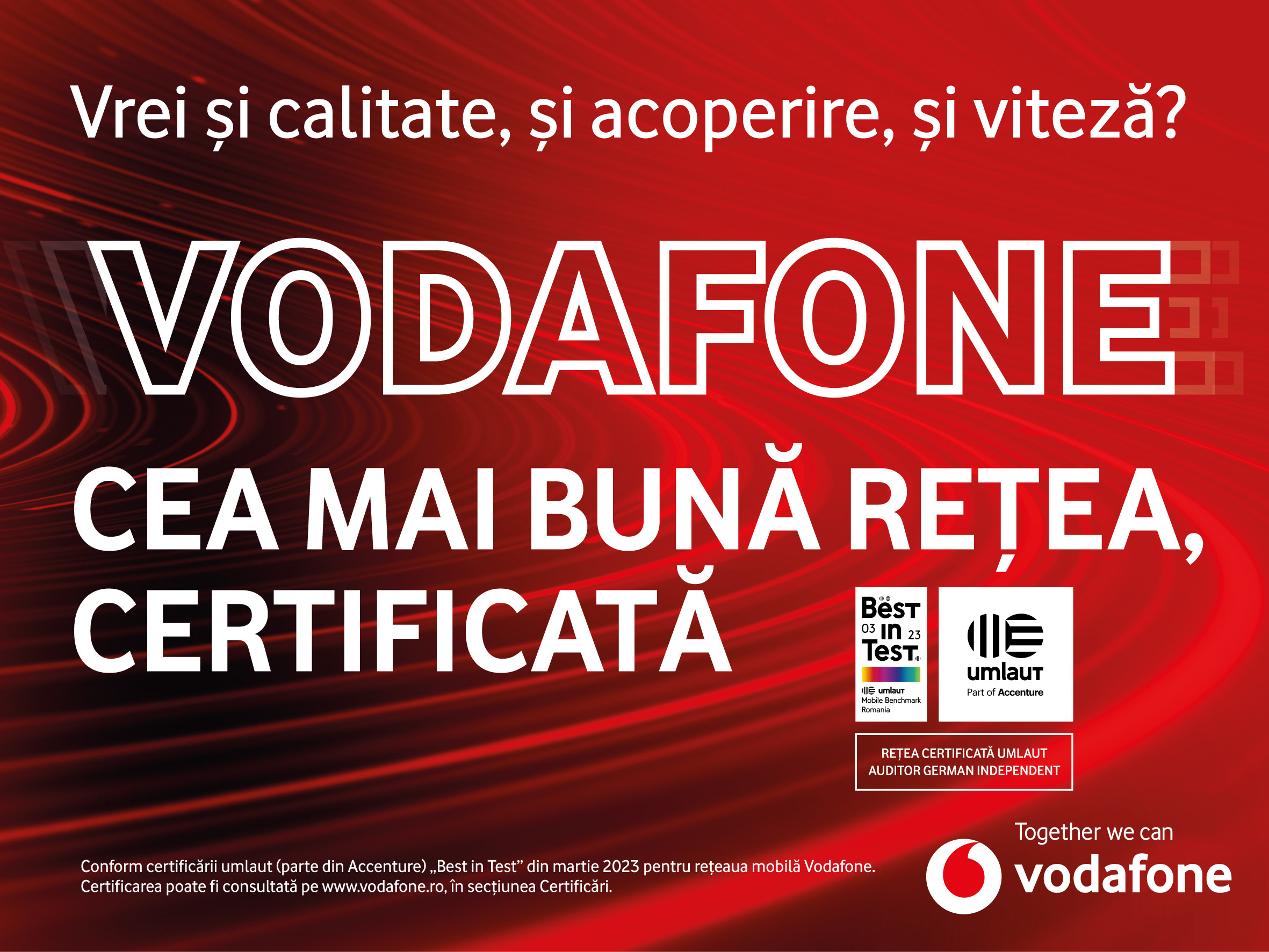 Vodafone received the umlaut “Best in Test” certification for the best mobile network in Romania