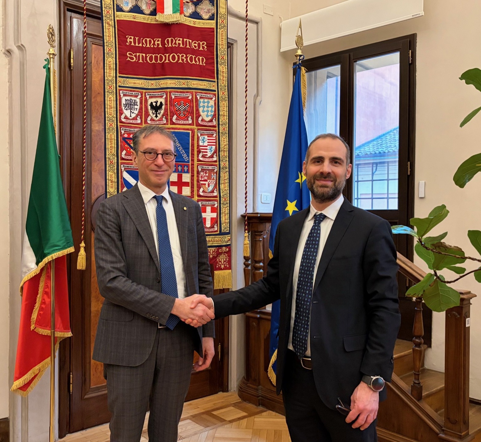 Giovanni Molari, rector of the University of Bologna (left), and Giovanni Zanei, vice president, large power conversion at Vertiv