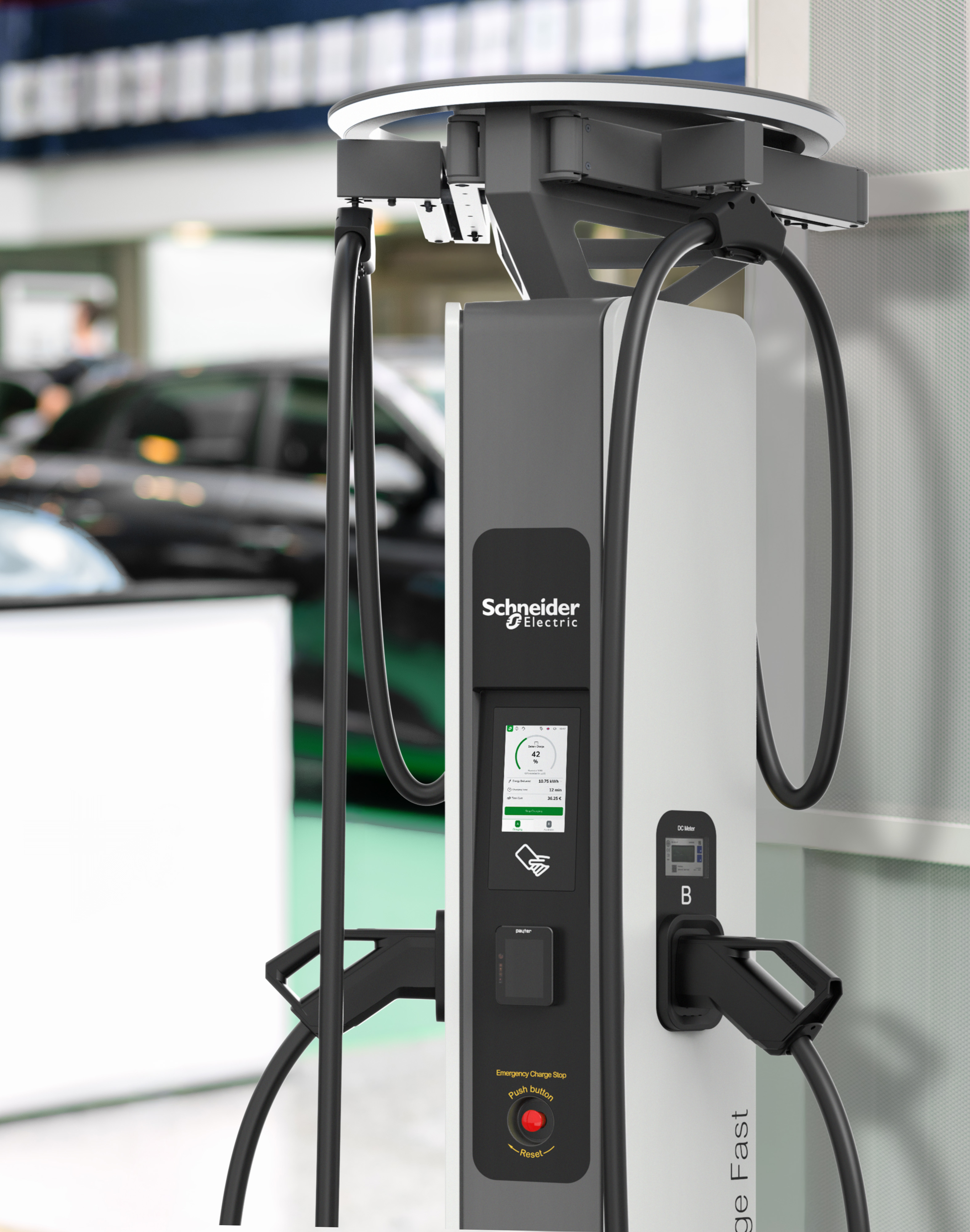 Electric vehicle charging station in underground parking