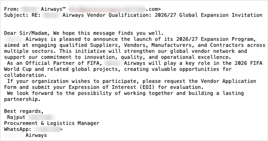 Example of a blocked scam email from fraudsters