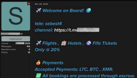 Example of an advertisement for services on the darknet exploiting the World Cup